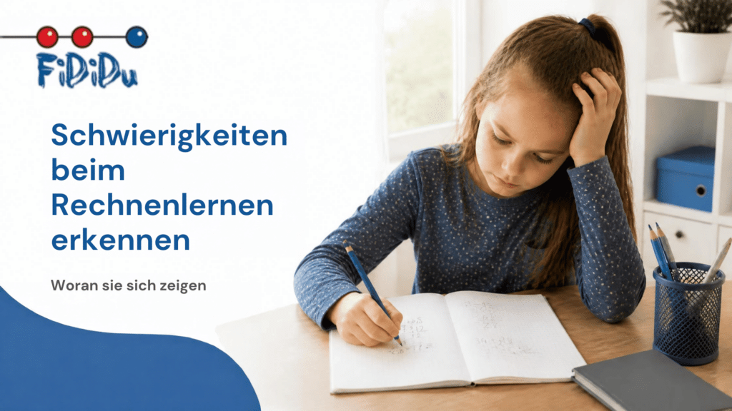 Kind arbeitet konzentriert an Rechenaufgaben und wirkt nachdenklich